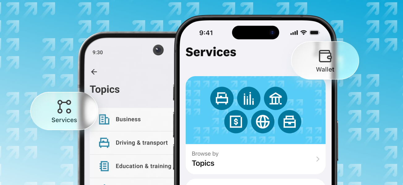 Govt.nz app product experience shown across multiple app screens