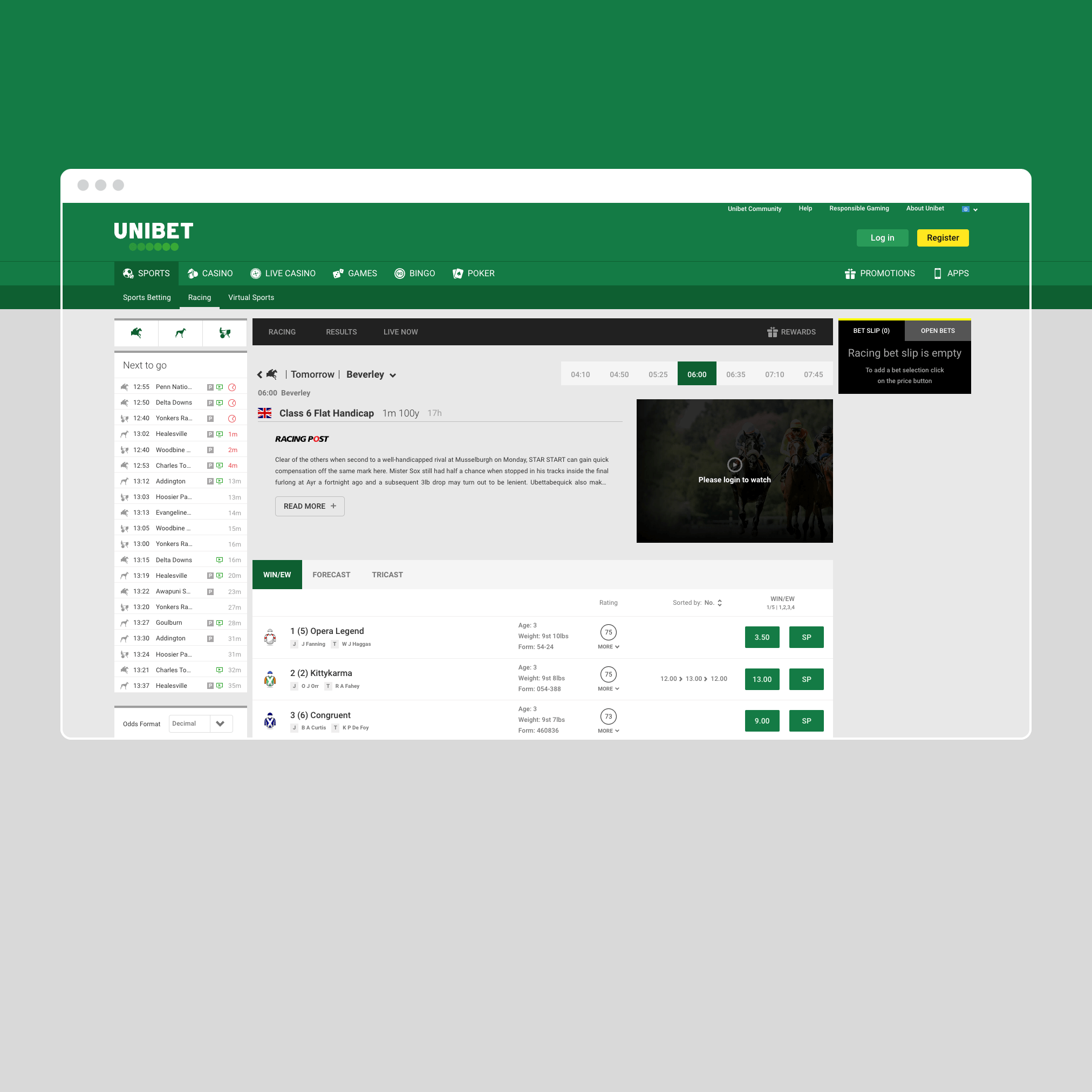 Project: Unibet Horse betting Platform Race Page